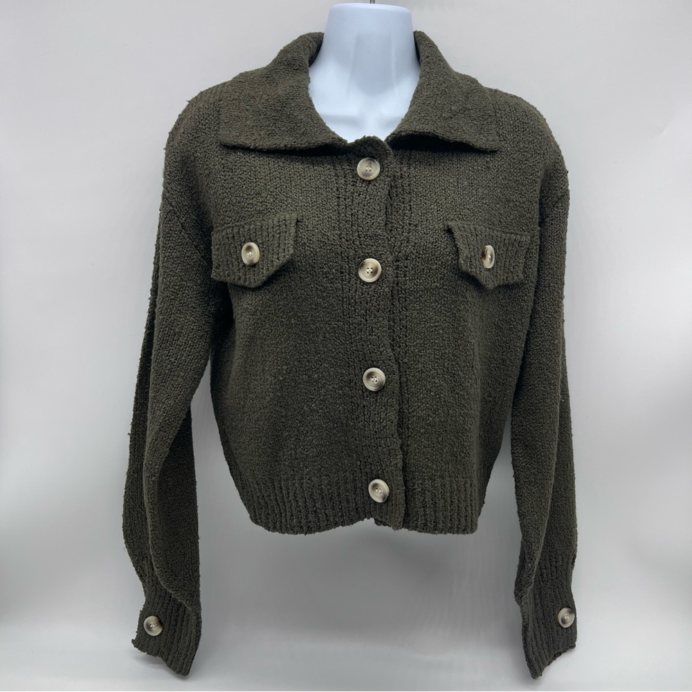 Pink Rose Dark Olive Green Jacket Styled Cardigan Sweater-Size XS- NWT
